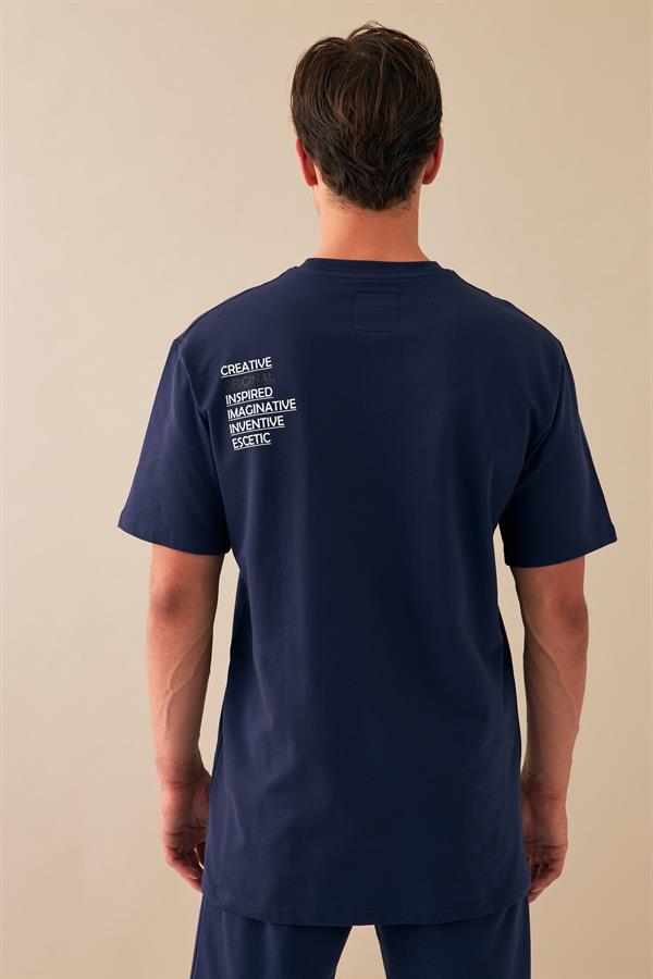 Escetic Erkek Royal Spor Baskılı O Yaka Nefes Alan %100 Pamuklu Kumaş Oversize T-Shirt T0070