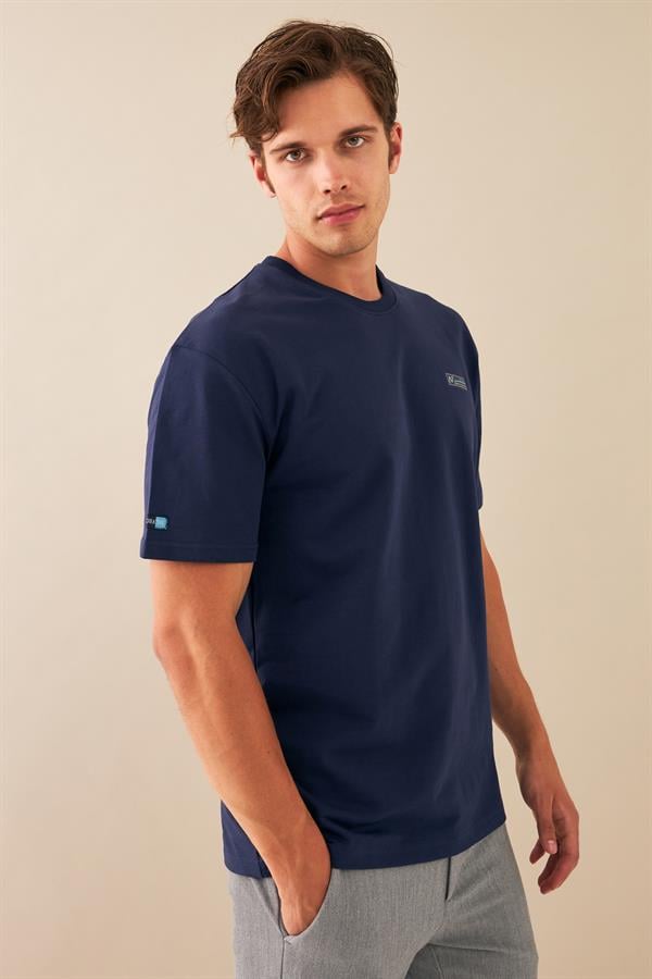 Escetic Erkek Royal Spor Baskılı O Yaka Nefes Alan %100 Pamuklu Kumaş Oversize T-Shirt T0089