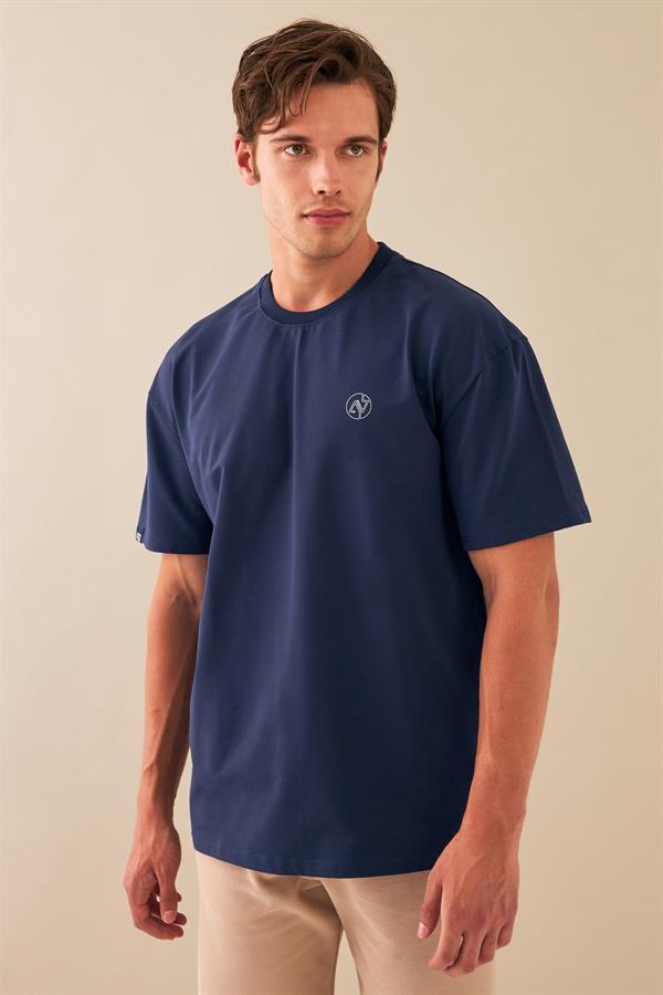 Escetic Erkek Royal Spor Baskılı O Yaka Nefes Alan %100 Pamuklu Kumaş Oversize T-Shirt T0086