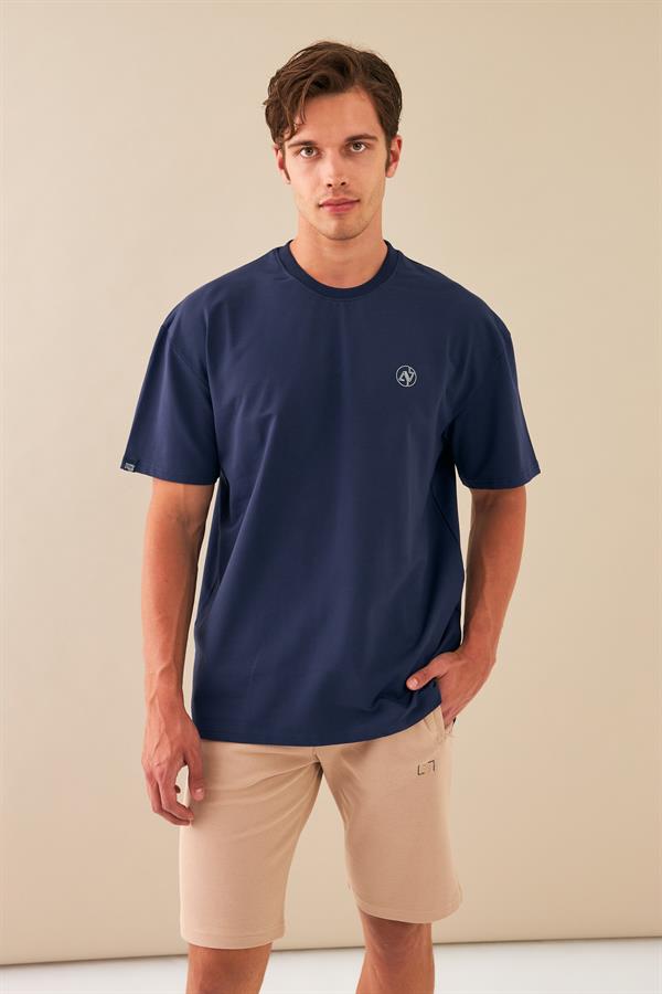 Escetic Erkek Royal Spor Baskılı O Yaka Nefes Alan %100 Pamuklu Kumaş Oversize T-Shirt T0086