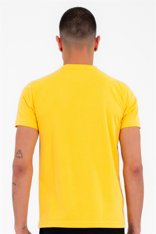 Escetic Erkek Sarı Spor O Yaka Slimfit Nefes Alan ABD Pike Pamuklu Kumaş T-Shirt T0013