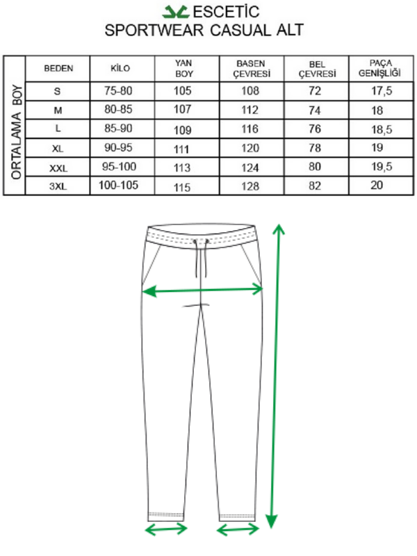  Escetic Siyah Erkek Casual Kalıp 3 İplik İçi Polarlı Kışlık Kalın Spor Eşofman Altı B1294