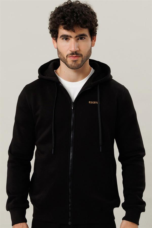 Escetic Erkek Siyah İçi Polarlı Kalın 3 İplik Casual Kalıp Erkek Sweatshirt Hoodie TK0084