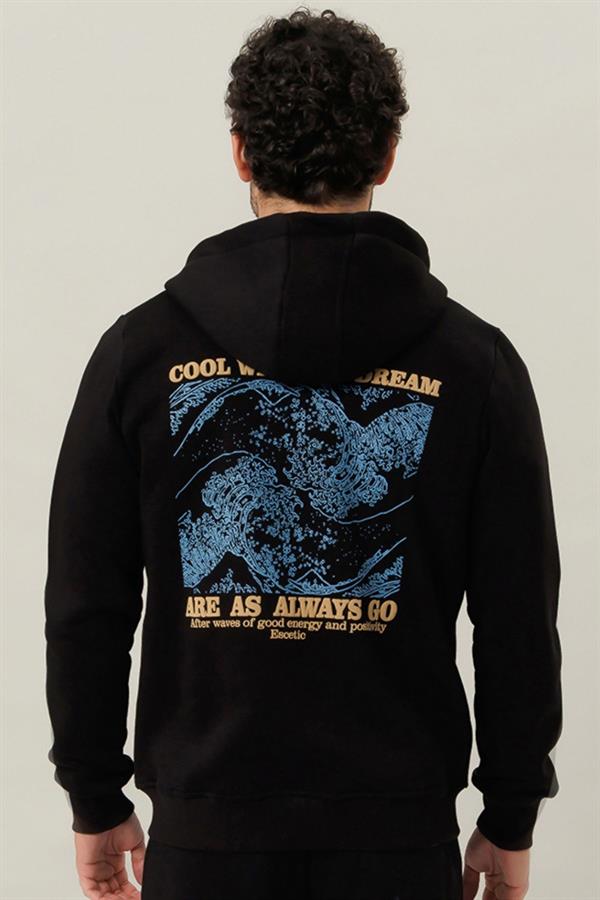 Escetic Erkek Siyah İçi Polarlı Kalın 3 İplik Casual Kalıp Erkek Sweatshirt Hoodie TK0084