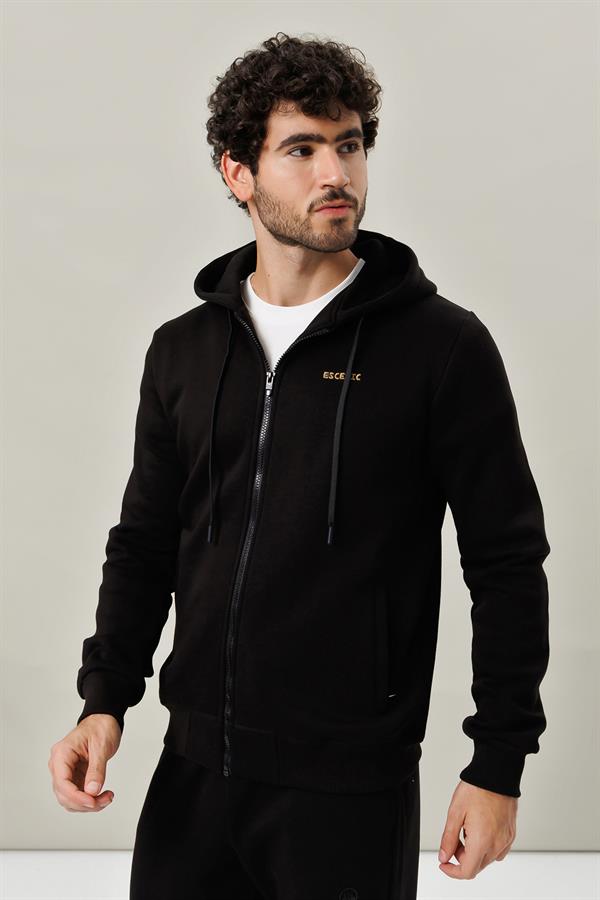 Escetic Erkek Siyah İçi Polarlı Kalın 3 İplik Casual Kalıp Erkek Sweatshirt Hoodie TK0084