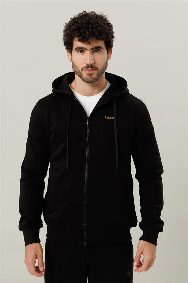 Escetic Erkek Siyah İçi Polarlı Kalın 3 İplik Casual Kalıp Erkek Sweatshirt Hoodie TK0084
