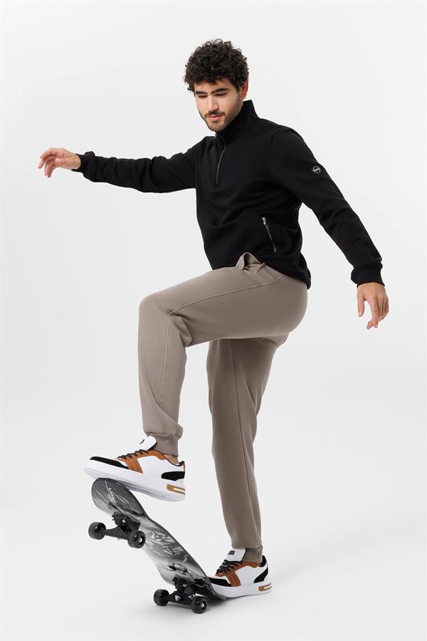 Escetic Erkek Siyah Kalın Polarlı Slimfit Kışlık Sweatshirt T0120