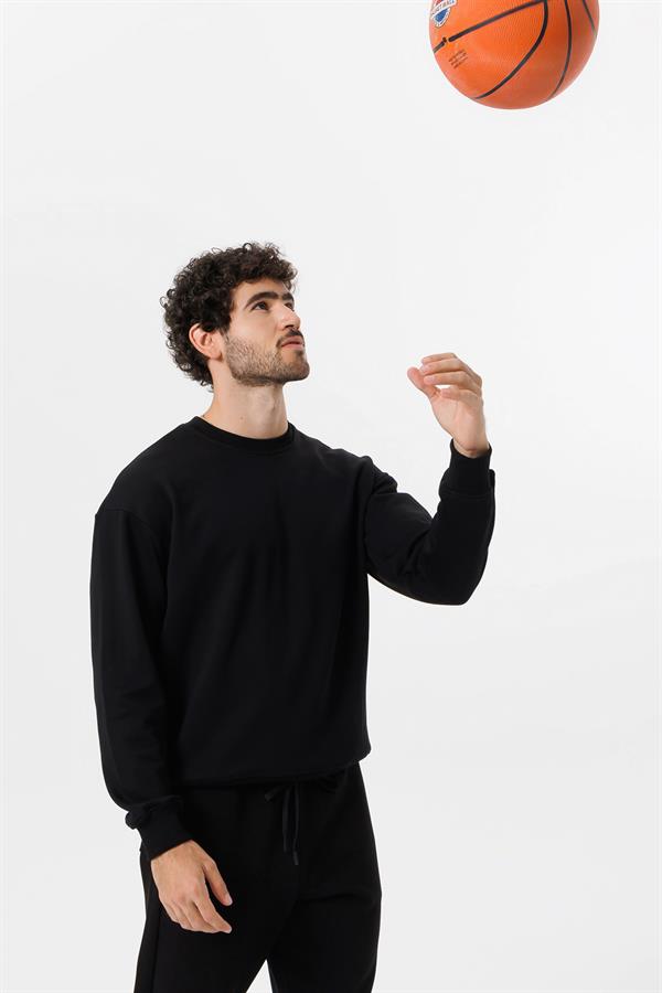 Escetic Erkek Siyah Şardonsuz 3 İplik Casual Kalıp Erkek Sweatshirt T0121