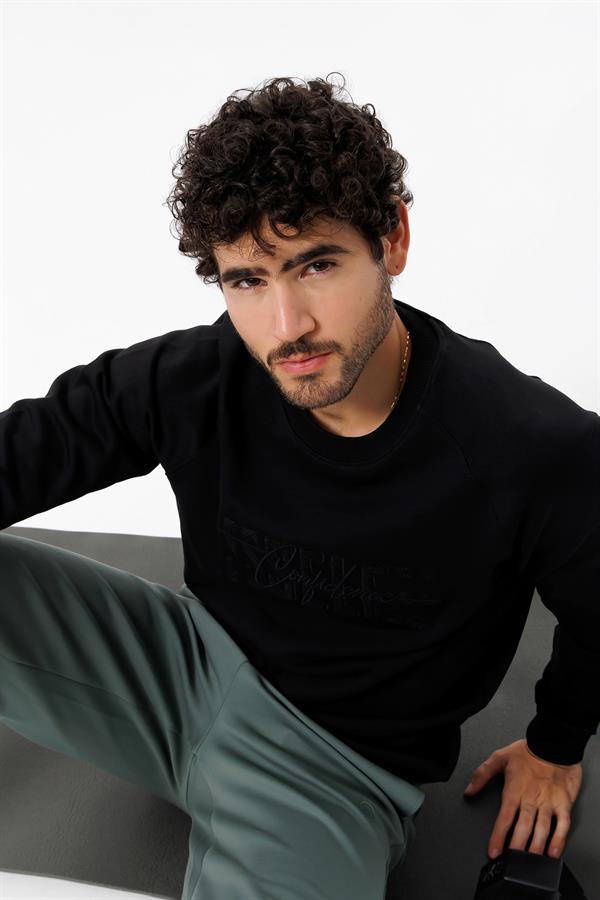 Escetic Erkek Siyah Şardonsuz 3 İplik Casual Kalıp Erkek Sweatshirt T0139