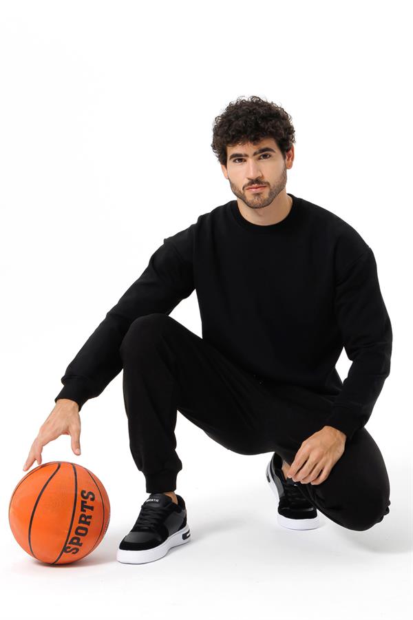 Escetic Erkek Siyah Şardonsuz 3 İplik Casual Kalıp Erkek Sweatshirt T0121