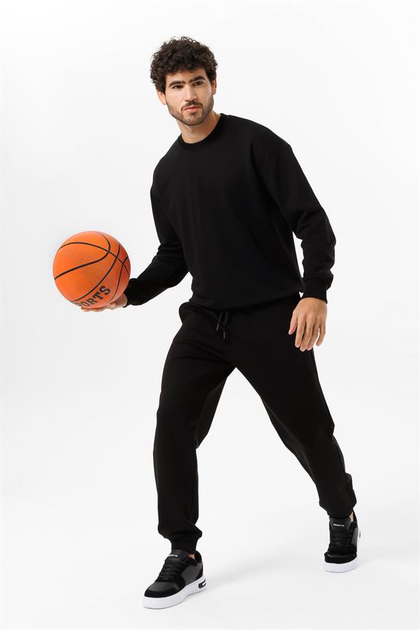 Escetic Erkek Siyah Şardonsuz 3 İplik Casual Kalıp Erkek Sweatshirt T0121