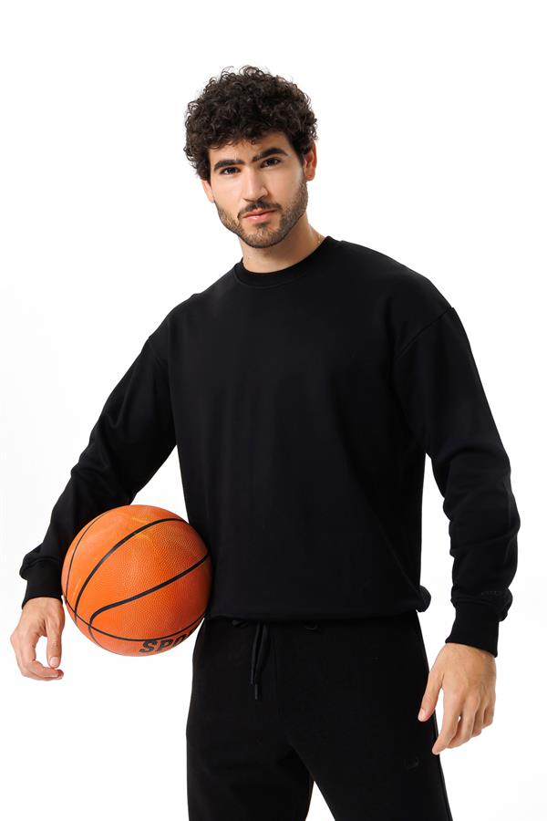 Escetic Erkek Siyah Şardonsuz 3 İplik Casual Kalıp Erkek Sweatshirt T0121
