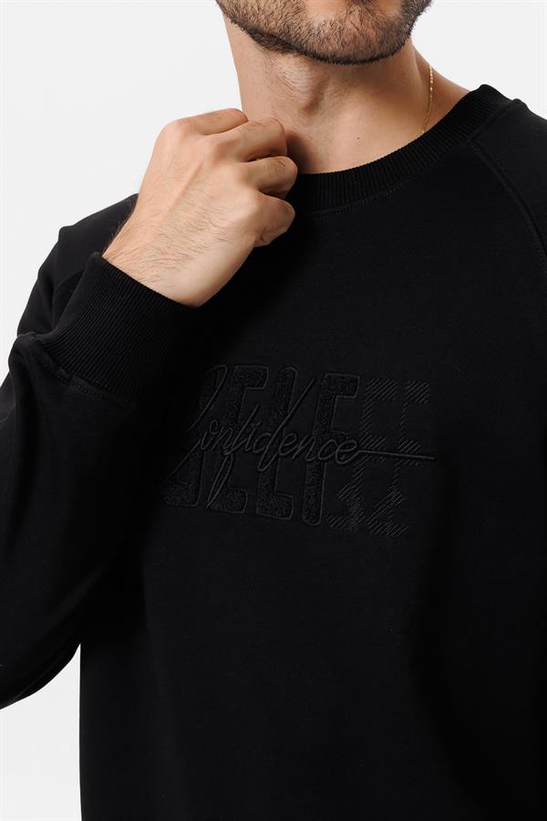 Escetic Erkek Siyah Şardonsuz 3 İplik Casual Kalıp Erkek Sweatshirt T0139