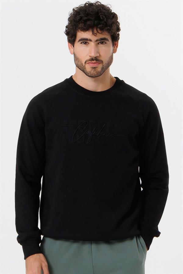 Escetic Erkek Siyah Şardonsuz 3 İplik Casual Kalıp Erkek Sweatshirt T0139
