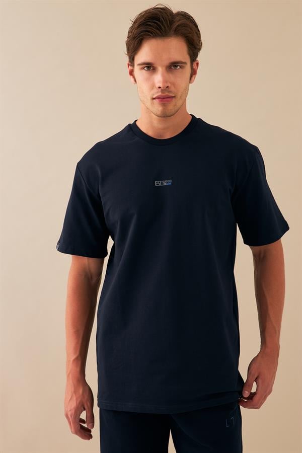 Escetic Erkek Siyah Spor Baskılı O Yaka Nefes Alan %100 Pamuklu Kumaş Oversize T-Shirt T0078