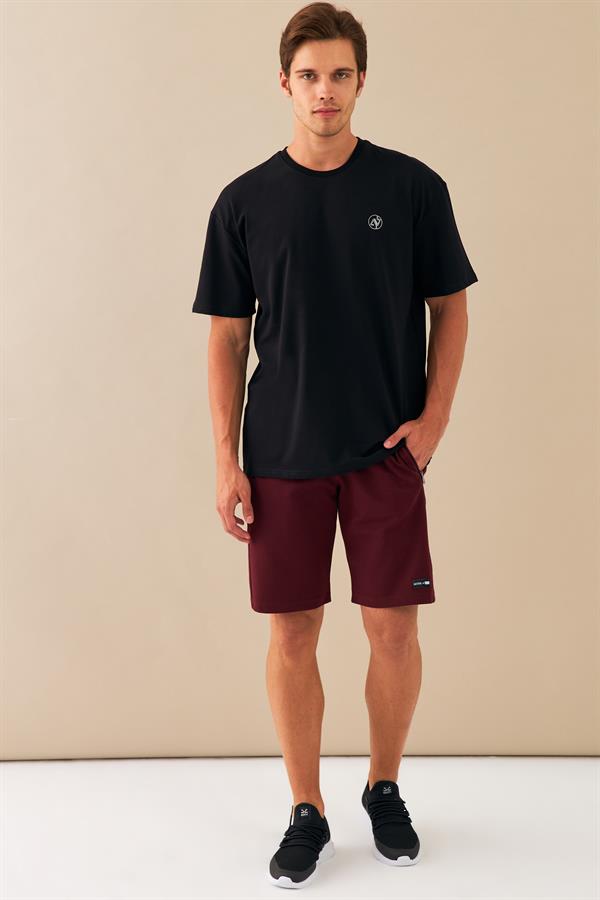 Escetic Erkek Siyah Spor Baskılı O Yaka Nefes Alan %100 Pamuklu Kumaş Oversize T-Shirt T0086