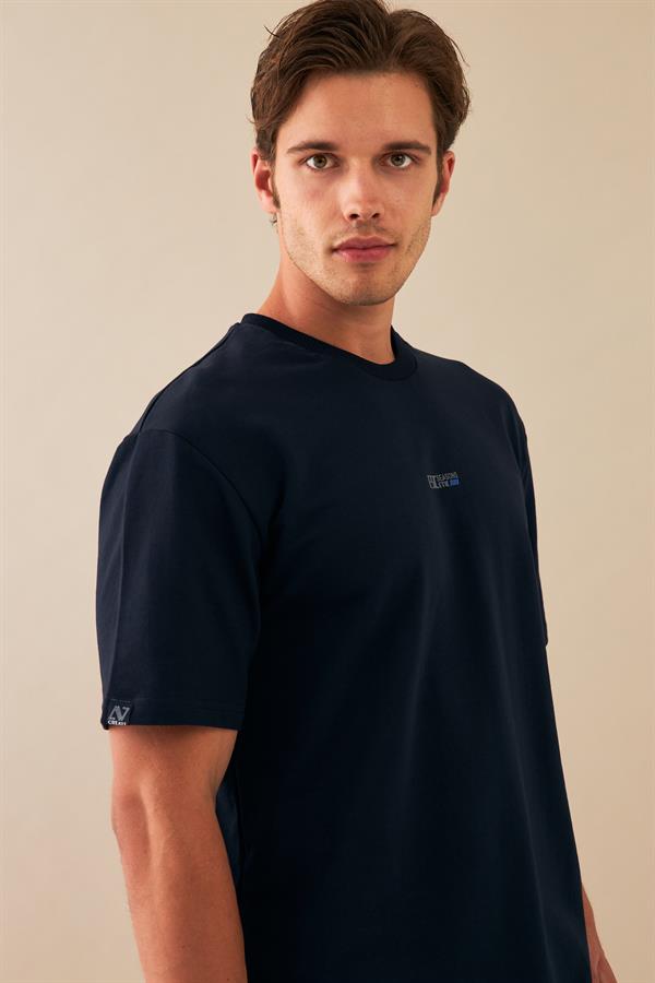 Escetic Erkek Siyah Spor Baskılı O Yaka Nefes Alan %100 Pamuklu Kumaş Oversize T-Shirt T0078