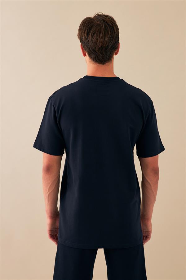 Escetic Erkek Siyah Spor Baskılı O Yaka Nefes Alan %100 Pamuklu Kumaş Oversize T-Shirt T0078