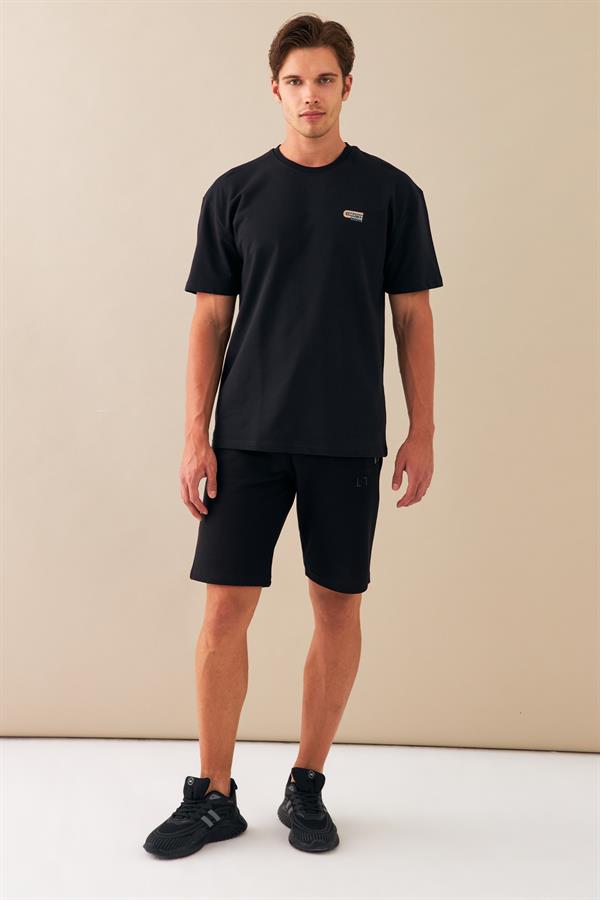 Escetic Erkek Siyah Spor O Yaka Oversize Nefes Alan %100 Pamuklu Kumaş T-Shirt T0090