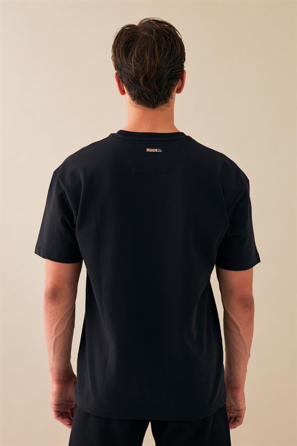 Escetic Erkek Siyah Spor O Yaka Oversize Nefes Alan %100 Pamuklu Kumaş T-Shirt T0090