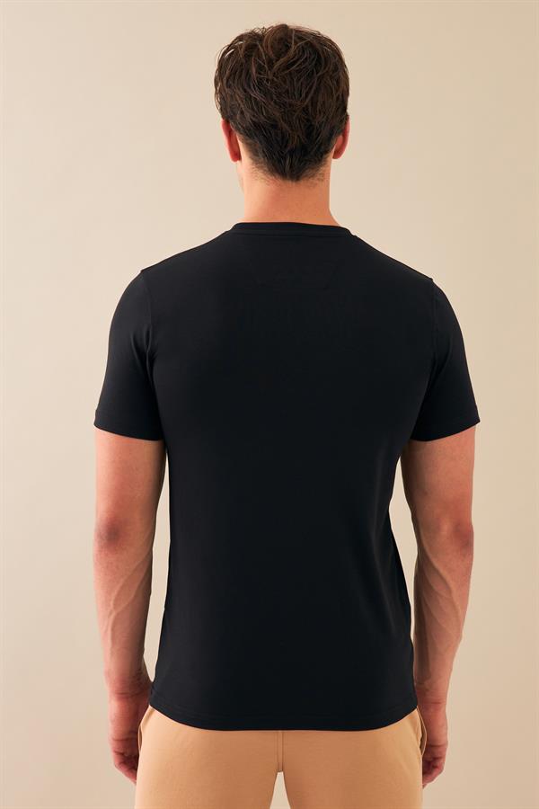 Escetic Erkek Siyah Spor Sıfır Yaka Nefes Alan Merserize Pamuk Kumaş Slimfit T-Shirt T0095