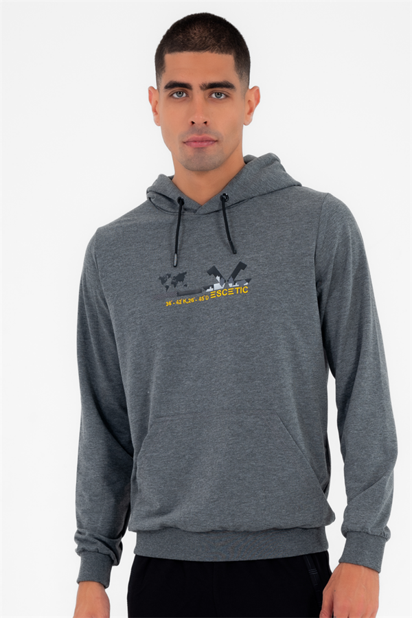 Escetic Erkek Slimfit G3 Melanj Cepli, 2 İplik Kapüşonlu Spor Sweatshirt 0950