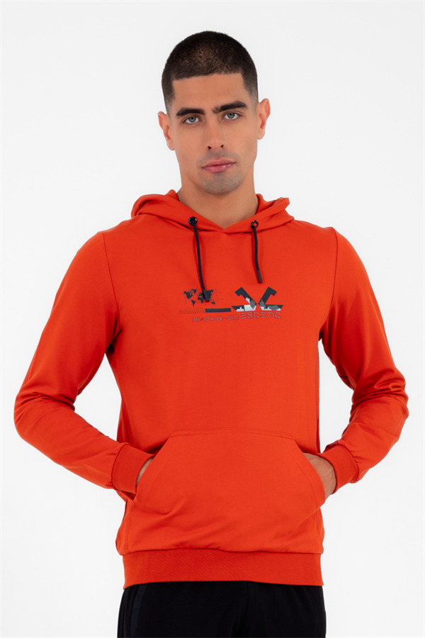 Escetic Erkek Slimfit Kiremit Cepli, 2 İplik Kapüşonlu Spor Sweatshirt 0950