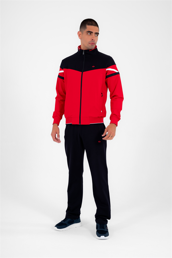 Erkek Kırmızı Rahat Kalıp 4 Cepli Dik Yaka 4 Mevsim Süper 2 İplik Spor Eşofman Takımı 6482