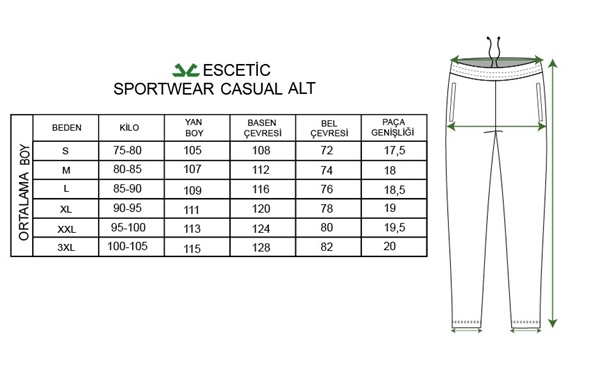  Escetic Royal Erkek Casual Kalıp 3 İplik İçi Polarlı Kışlık Kalın Spor Eşofman Altı B1294