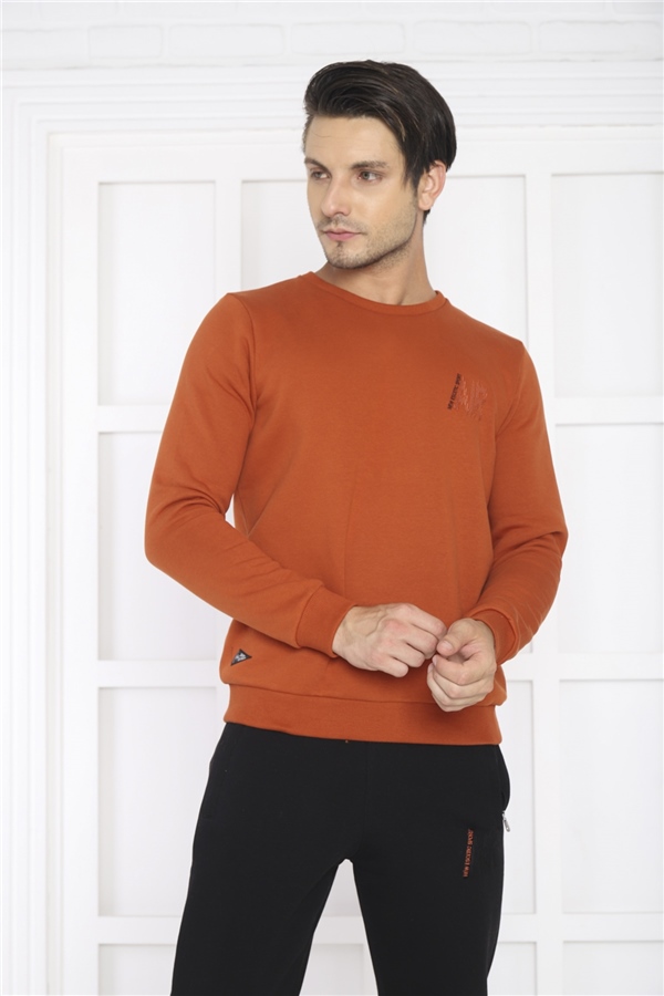 Escetic Kiremit Erkek 3 İplik Şardonlu Nefes Alan Spor Slimfit Sweat Eşofman Takımı 3078