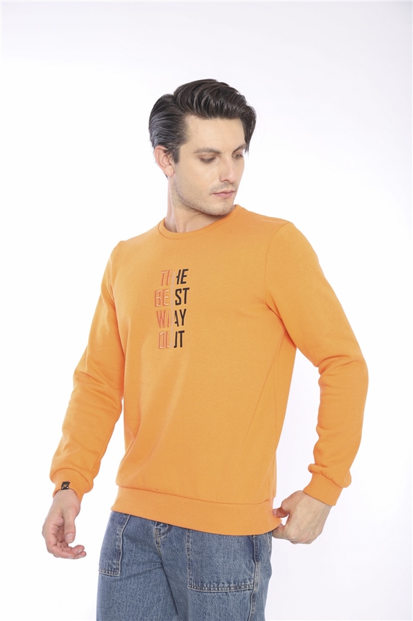 Escetic Oranj Erkek Kışlık Slimfit 3 İplik İçi Polarlı Nefes Alabilen Spor Sweatshirt 0940