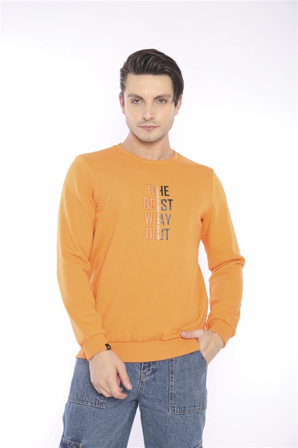 Escetic Oranj Erkek Kışlık Slimfit 3 İplik İçi Polarlı Nefes Alabilen Spor Sweatshirt 0940