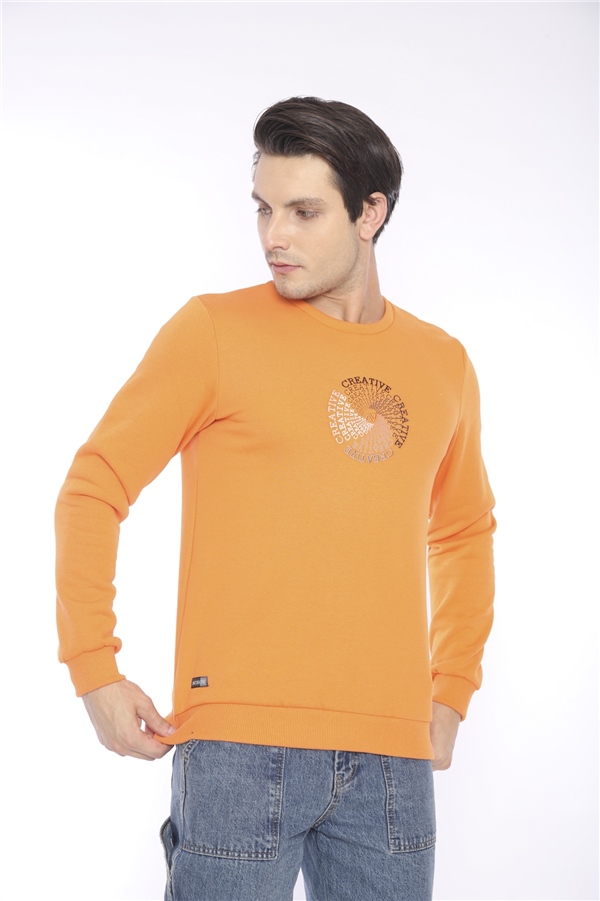 Escetic Orange Erkek Kışlık Slimfit 3 İplik İçi Polarlı Nefes Alabilen Spor Sweatshirt 0939