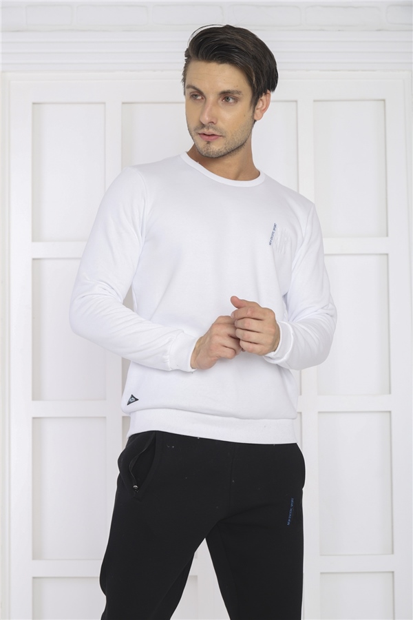 Escetic Beyaz Erkek 3 İplik Şardonlu Nefes Alan Spor Slimfit Sweat Eşofman Takımı 3078