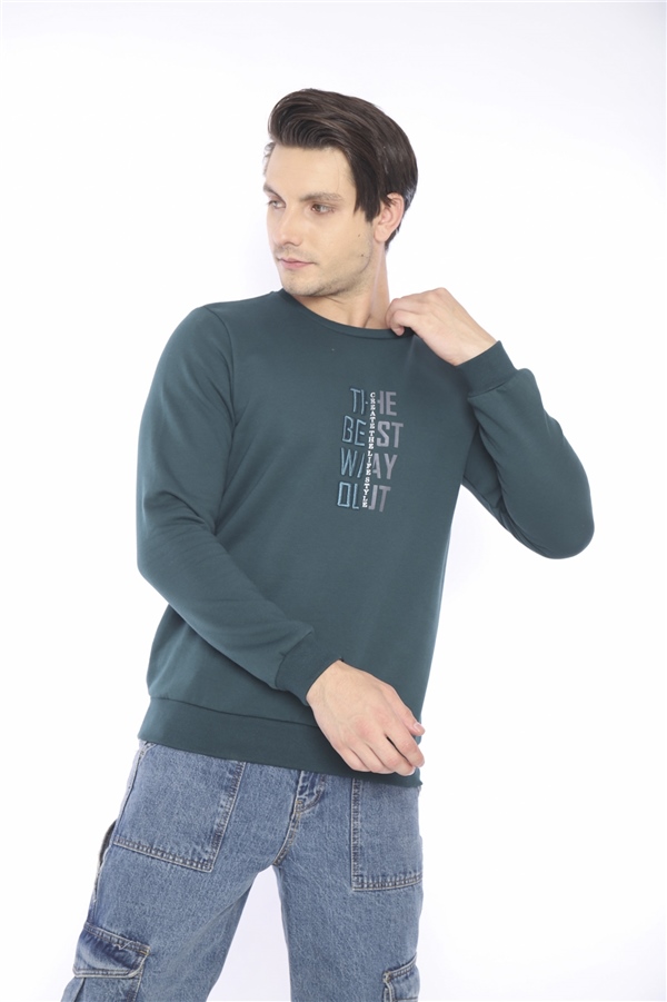 Escetic Yeşil Erkek Kışlık Slimfit 3 İplik İçi Polarlı Nefes Alabilen Spor Sweatshirt 0940