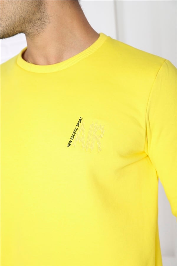 Escetic Sarı Erkek 3 İplik Şardonlu Nefes Alan Slimfit Sweat Spor Eşofman Takımı 3078