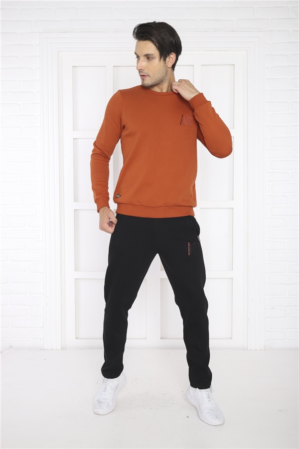 Escetic Kiremit Erkek 3 İplik Şardonlu Nefes Alan Spor Slimfit Sweat Eşofman Takımı 3078