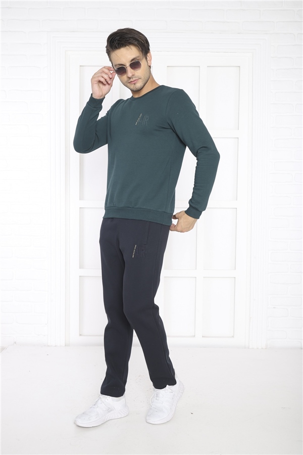 Escetic Yeşil Erkek 3 İplik Şardonlu Nefes Alan Slimfit Sweat Spor Eşofman Takımı 3078