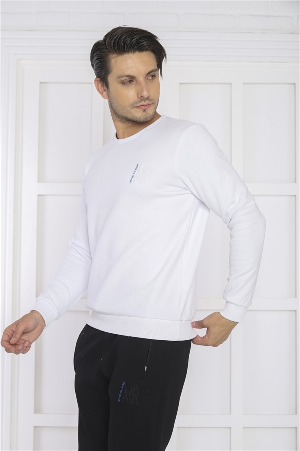 Escetic Beyaz Erkek 3 İplik Şardonlu Nefes Alan Spor Slimfit Sweat Eşofman Takımı 3078