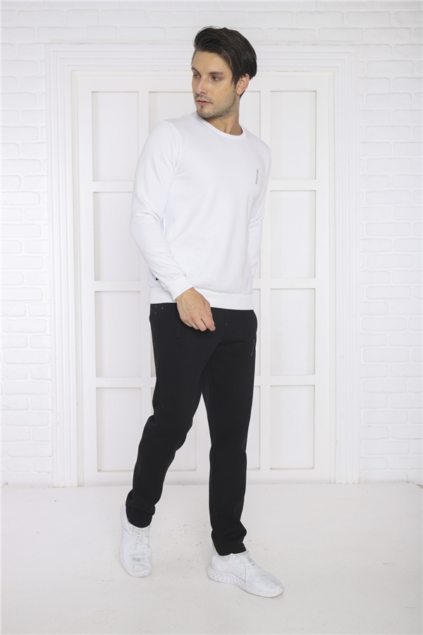 Escetic Beyaz Erkek 3 İplik Şardonlu Nefes Alan Spor Slimfit Sweat Eşofman Takımı 3078