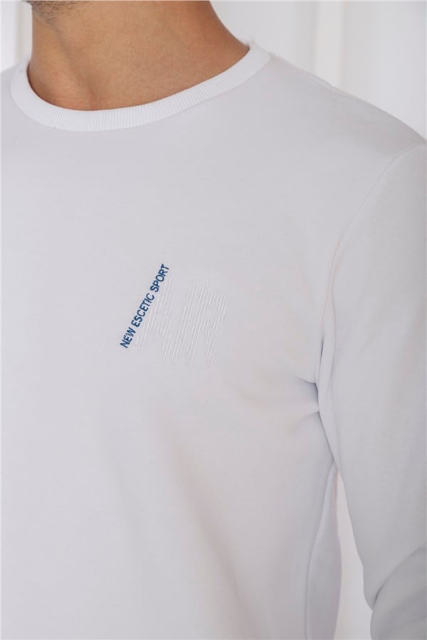 Escetic Beyaz Erkek 3 İplik Şardonlu Nefes Alan Spor Slimfit Sweat Eşofman Takımı 3078
