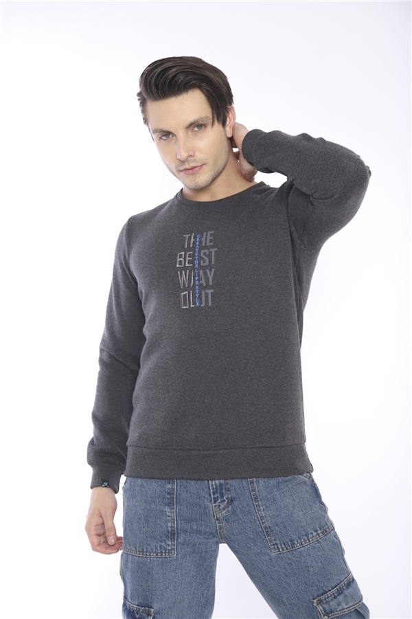 Escetic Antresit Erkek Kışlık Slimfit 3 İplik İçi Polarlı Nefes Alabilen Spor Sweatshirt 0940