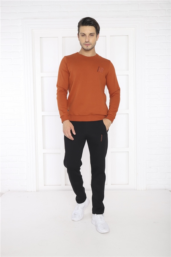 Escetic Kiremit Erkek 3 İplik Şardonlu Nefes Alan Spor Slimfit Sweat Eşofman Takımı 3078