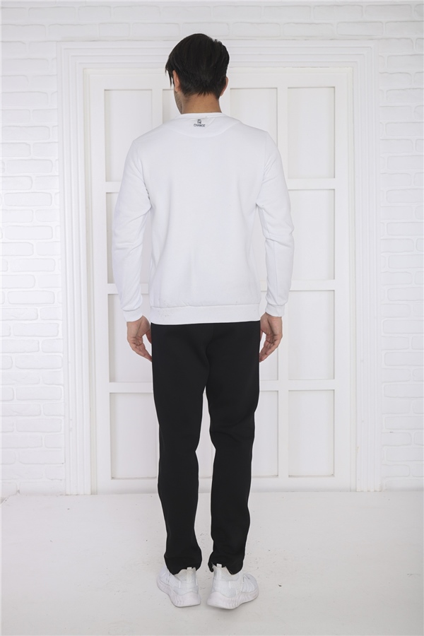 Escetic Beyaz Erkek 3 İplik Şardonlu Nefes Alan Spor Slimfit Sweat Eşofman Takımı 3078