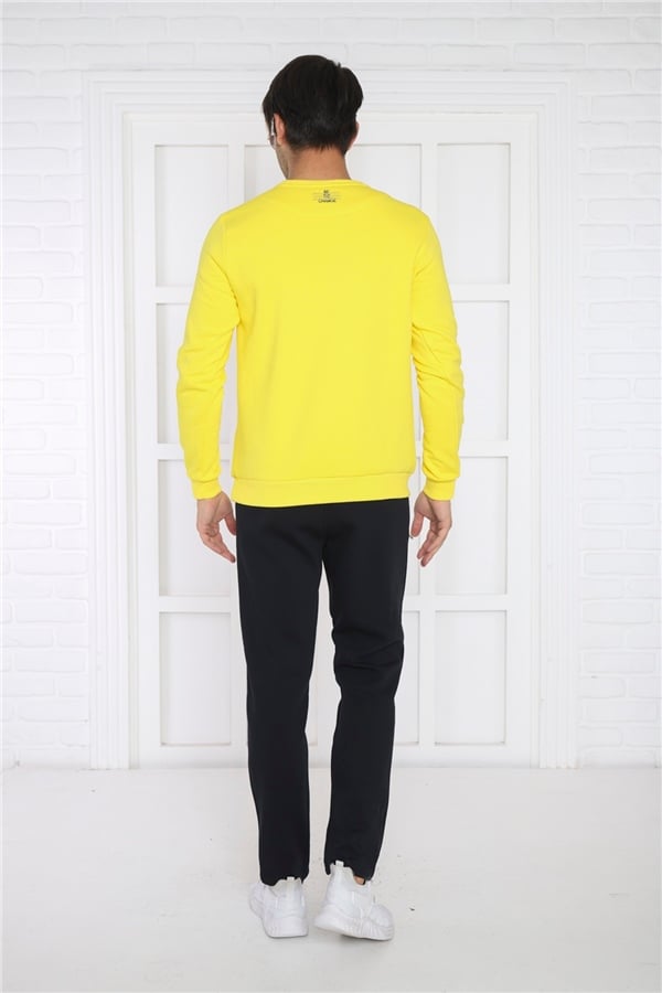 Escetic Sarı Erkek 3 İplik Şardonlu Nefes Alan Slimfit Sweat Spor Eşofman Takımı 3078