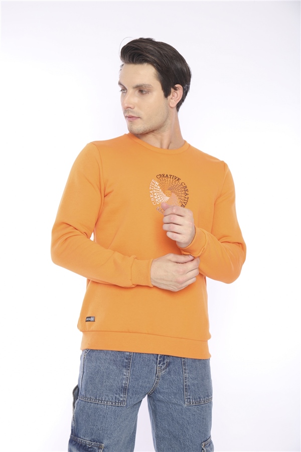 Escetic Orange Erkek Kışlık Slimfit 3 İplik İçi Polarlı Nefes Alabilen Spor Sweatshirt 0939