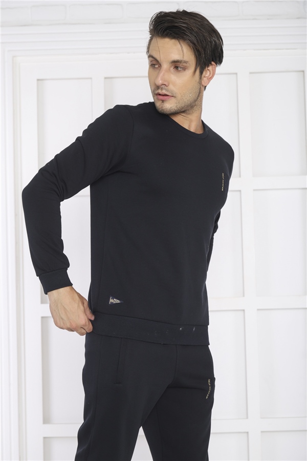 Escetic Lacivert Erkek 3 İplik Şardonlu Nefes Alan Spor Slimfit Sweat Eşofman Takımı 3078