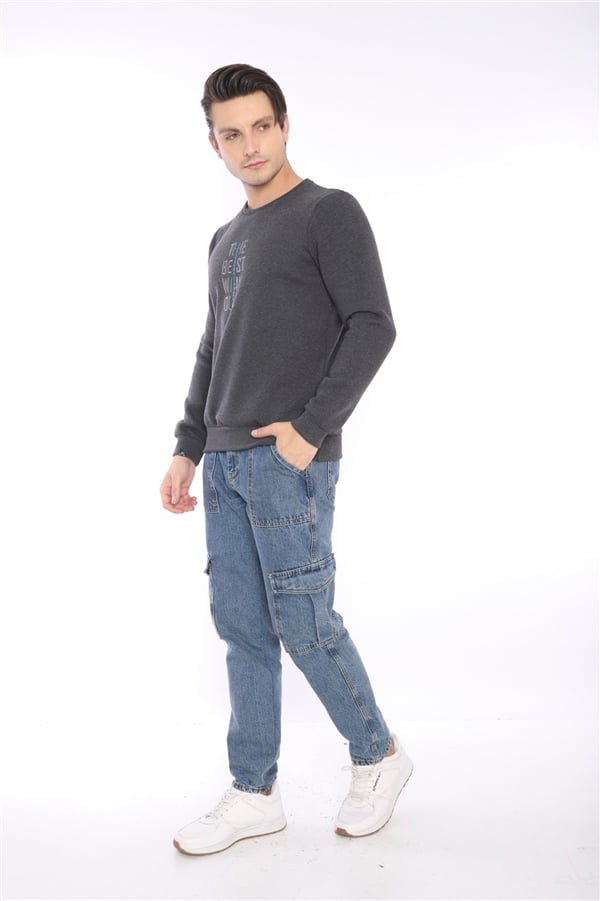 Escetic Antresit Erkek Kışlık Slimfit 3 İplik İçi Polarlı Nefes Alabilen Spor Sweatshirt 0940