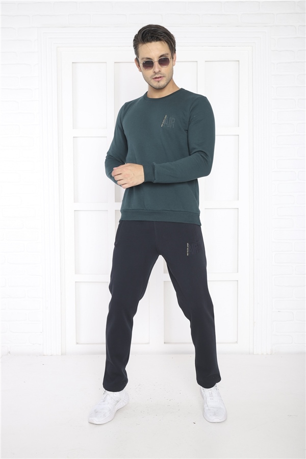 Escetic Yeşil Erkek 3 İplik Şardonlu Nefes Alan Slimfit Sweat Spor Eşofman Takımı 3078