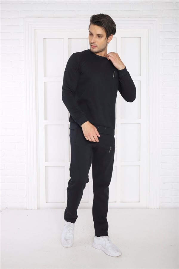 Escetic Lacivert Erkek 3 İplik Şardonlu Nefes Alan Spor Slimfit Sweat Eşofman Takımı 3078